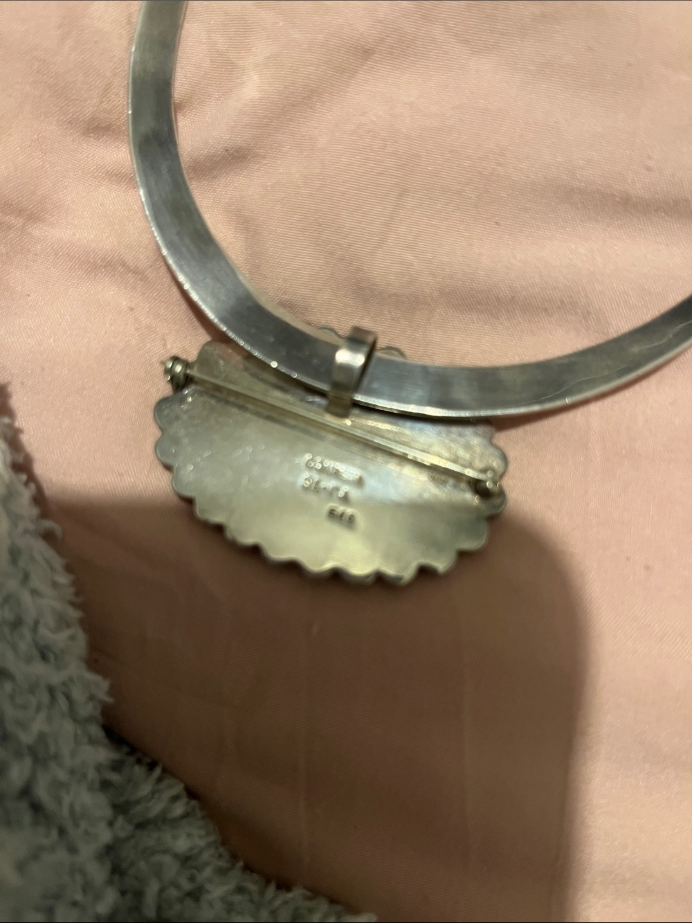 Silver Collar Necklace with Black Oval Stone Mexico - Picture 2 of 4
